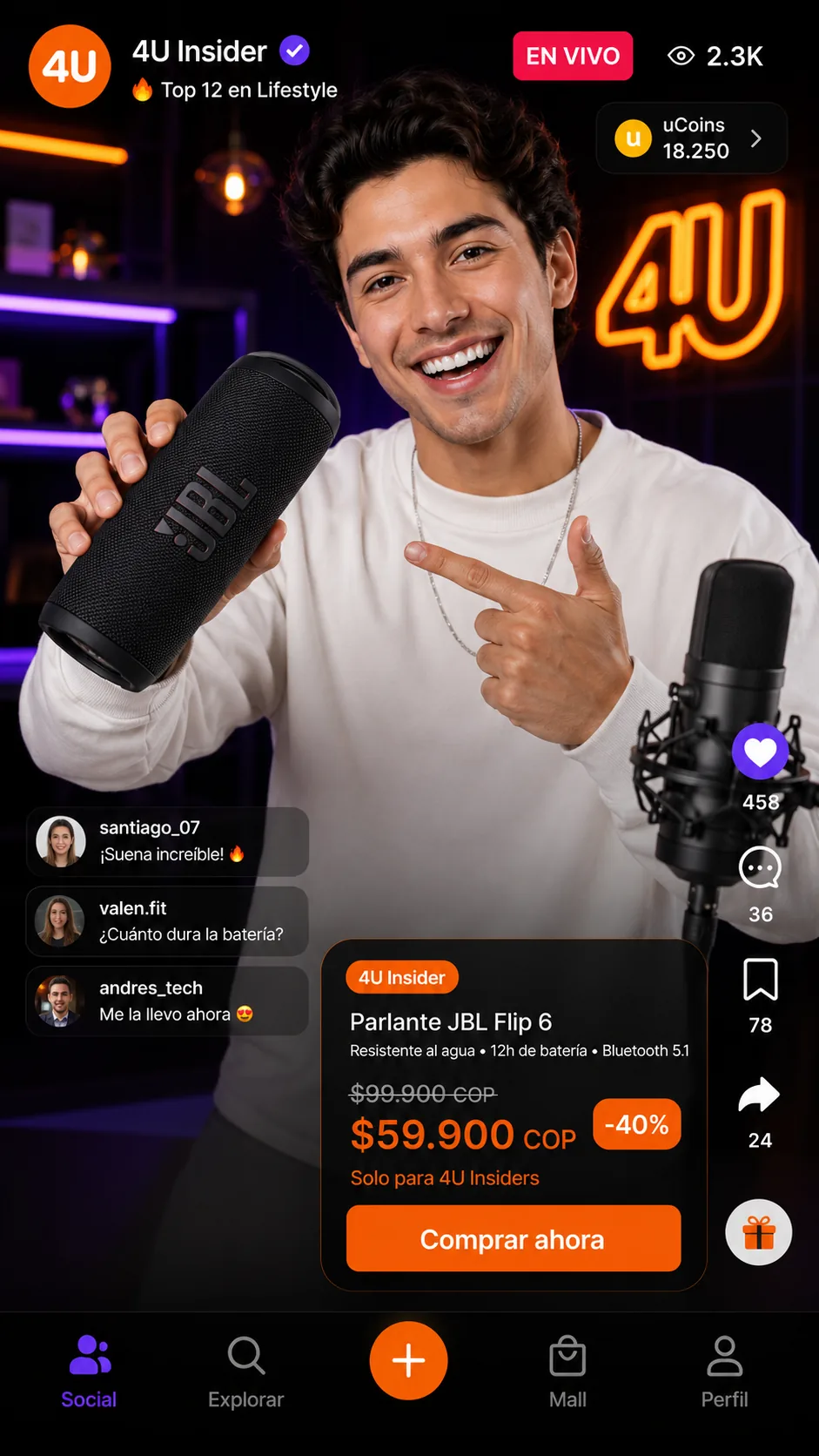 Live exclusivo de 4U Insider con precio normal y precio Insider del producto
