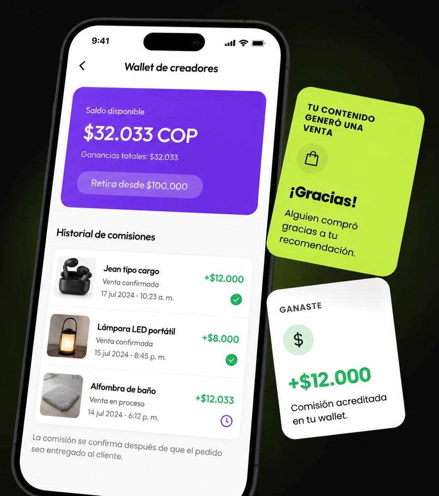 Wallet de creadores de 4U con historial de comisiones por recomendaciones