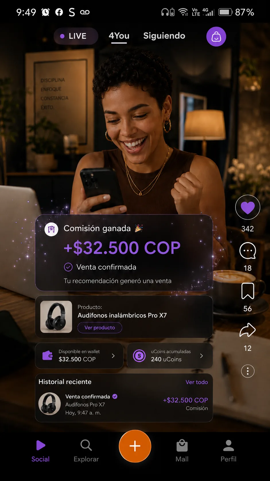 Comisión ganada dentro de 4U